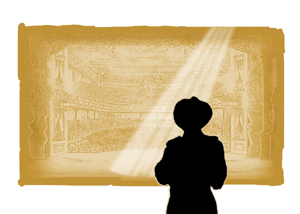 Drawing of Gyaan Lyon on stage